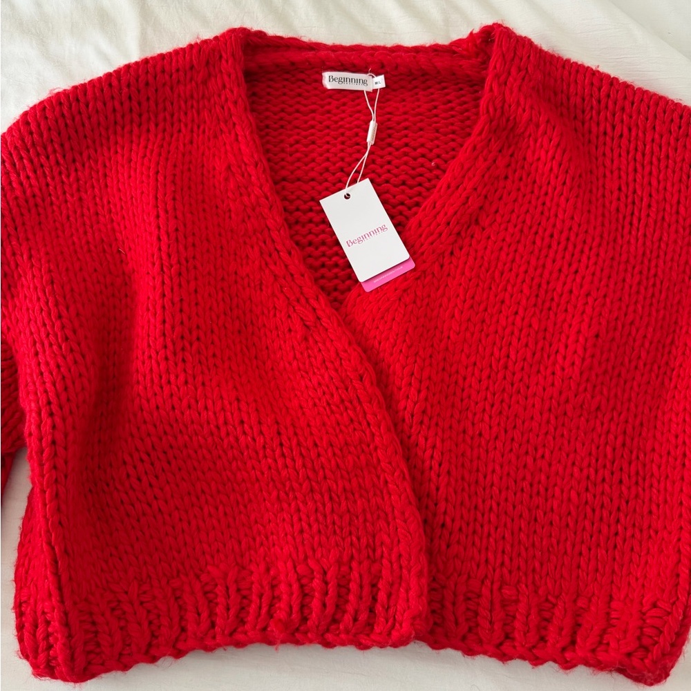 BEGINNING BOUTIQUE ✨- Bad Habits Red Knit Cardigan